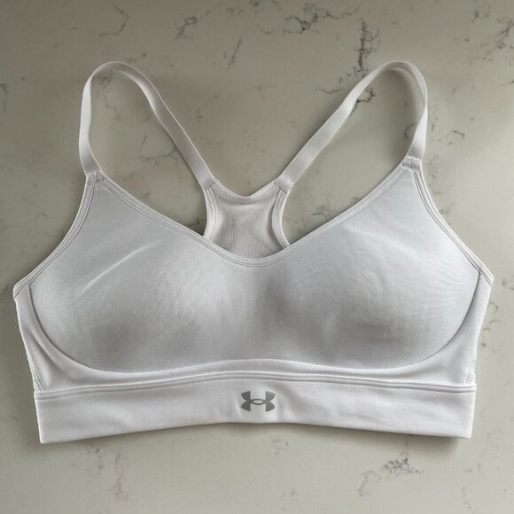 Under Armour Activewear Racer Back Poly Blend Padded Sports Bra White Sz S - Picture 9 of 9